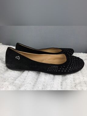 Fergalicious Black Suede Crystal-Embellished Ballet Flats